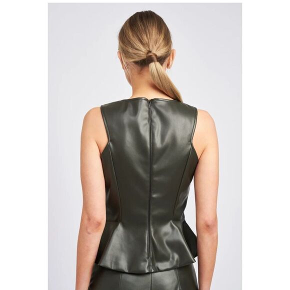 En Saison Layne Faux Leather Sleeveless Peplum Top - Picture 2 of 11